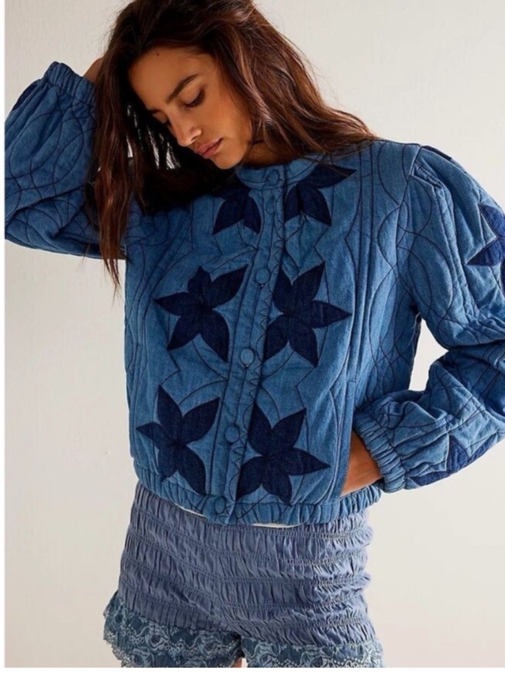 NWOT FREE PEOPLE Quinn Quilted Cotton Denim Jacket Size S